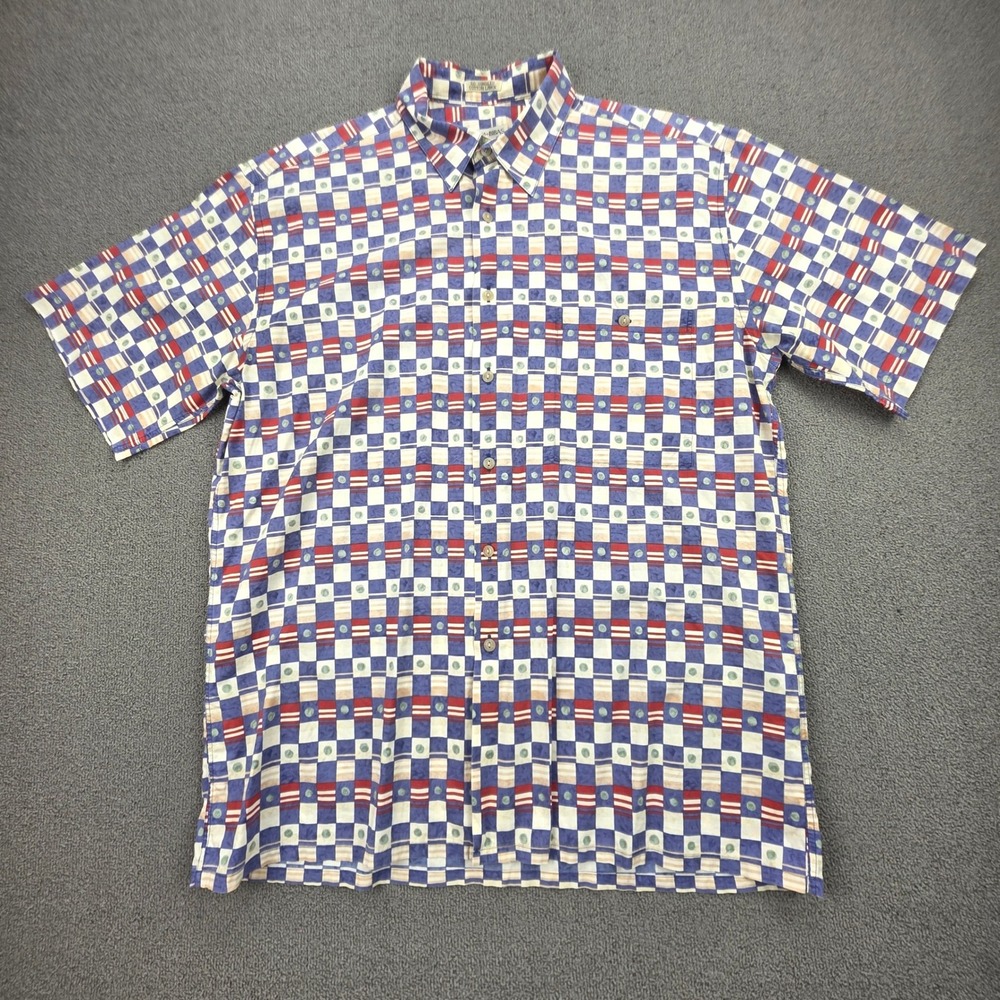 Burma Bibas 60 Singles Cotton Lawn Vintage Shirt Mens Blue‎ Red Geometric Large